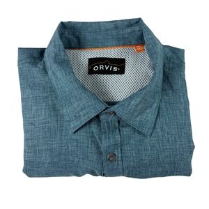 Orvis Mens XXL Button Front Shirt Blue Outdoor Fishing Mesh Lined Casual